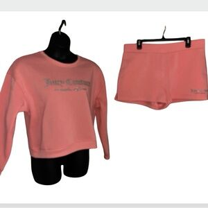 JUICY COUTURE GLITTER LOGO STRAWBERRY ICE FLEECE SHORTS & SWEATSHIRT SET NWT